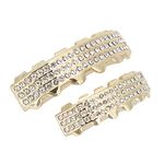 Grillz Teeth Set, Birthday Gifts Safe Luxury Hip Hop Teeth, Hip Hop Show for Halloween Party(New Three-Row Diamond Set Gold)
