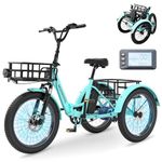 MOONCOOL Folding Electric Bike for Adults, 20" Folding Electric Trike with 36V 20AH Removable Battery, 250W Motor High Speed 3 Wheels Electric Bicycle, 650W Peak Power, 45NM E-Bikes with Large Baskets