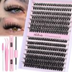 Lash Extension Kit Fluffy DIY Eyelash Extension Kit Wispy Individual Lashes Kit Volume 280 Pcs Lash Clusters 9-16MM Lash Bond and Seal Tweezers by Newcally(50D+60D, 0.07D)