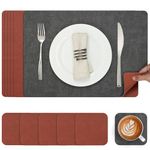 Myir JUN Placemats and Coasters Set of 6, Place Mats Dual Sided Faux Leather Table Mats PU Indoor Outdoor Heat Resistant Placemat Square Non Slip Wipeable Washable Dining Restaurant (Gray Terracotta)
