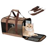 BELLA & PAL Portable Cat/Puppy Carrier Bag, Foldable Pet Travel Carriers with Scratch-Free Mesh, Escape-Proof Zipper, Travel Carrier for Dogs and Cats, with Shoulder Strap, Airline Approved, Brown, M