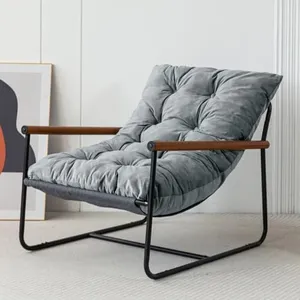 MAXYOYO Accent Chair, Velvet Arm Chair Living Room Chair with Metal Frame, Reading Accent Chair, Modern Bedroom Chair, Boucle Armchair with Wooden Arms, Dark Grey