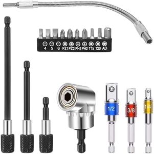 18 Pcs Flexible Drill Bit Extension - 105° Right Angle Drill Attachment, Flexible Screwdriver Extension, Magnetic Bit Holders, Hex Socket Adapters, and Screwdriver Kits for Automotive, Home Projects