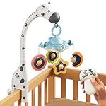 TUMAMA Baby Cot Mobile,3 in 1 Crib Toys with Remote Control,Projection Night Light, Music and White Noise, Mute Spin Motor Nursery Sensory Toys for Infant 0 3 6 9 Month Newborn Xmas Gift