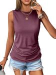 Micticsi Womens Ruched Tank Tops High Neck Sleeveless Shirts Slim Fitted Top Casual Spring Summer Trendy Clothes 2025 Red Brown