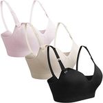 GXXGE Womens Seamless Nursing Bra for Breastfeeding Push Up Sleeping Wireless Maternity Bra, 3pcs (Black Beige Pink), Large