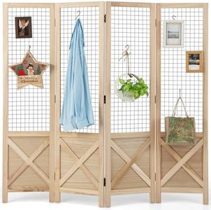 Giantex 4-Panel Gridwall Display Stand, Folding Privacy Screen, Decorative Wood Room Divider, Portable Freestanding Room Partitions and Dividers for Home Office Craft Show Retail Events, Natural