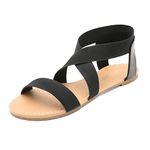 DREAM PAIRS Women's Elastic Ankle Strap Flat Sandals Summer Dressy Shoes Cute Strappy Gladiator Sandals ELATICA-6,Size 6,Black,ELATICA-6