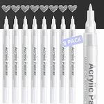 AKARUED White Paint Pen Acrylic Marker: 8 Pack 0.7mm White Paint Marker for Black Paper, Metal, Wood, Plastic, Ceramic, Metallic, Rock Painting, Drawing, Extra Fine Point, Ideal for Artist & Students