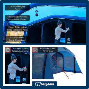 Berghaus Freedom 7 Nightfall Tent – 7 Person, Porch, Darkened Bedrooms, Blue