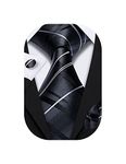 Barry.Wang Man Tie Sets Stripe Silk Necktie Pocket Square Cuff Links Business Wedding (Black White Check)