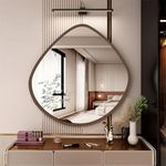 ALFA Design Irregular Wall Mounted Mirror Asymmetric Oval Small Decorative Mirror Framed Hanging Mirrors for Home Farmhouse Entryway Porch Housewarming 24 inch Mirror (Brown)