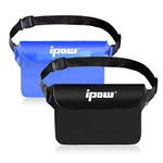 Ipow Waterproof Pouch Bag Case with Adjustable Waist Strap [2 Pack] Transparent Screen Touchable for Beach, Swimming, Boating, Fishing, Hiking - Keep Your Phone and Valuables Safe and Dry