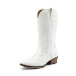 DREAM PAIRS Women's Mid Calf Cowboys Boots Western Boots for UK Ladies, Comfortable and Fashionable,Size 6,White,SDMB2403W