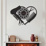Personalized Indoor Outdoor Wall Clock, Barber Equiment Tools Metal Clock, Salon Wall Decor, Silent Non-Ticking, Barber Shop Business Modern Wall Clocks, Ideal for Shop Office Home, Hairdresser Gift