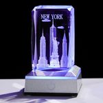 Movdyka 3D Crystal Statue of Liberty Empire State Building Figurine New York Souvenirs Gifts for Women Men Friends, Laser Etched NYC Gifts Home Decor with Colorful Led Base