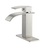 VOTON Waterfall Spout Single Handle Bathroom Faucet Brushed Nickel Commercial Modern Lavatory Deck Mount