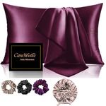 Premium Satin Silk Pillow Covers for Hair and Skin, Pack of 2 Satin Pillow Cover with 3 Satin Scrunchies and Bonnet for Women, Best Gift Combo, Silk Pillow Covers with Envelope Closure (Grape Wine)