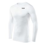 TCA Boys' HyperFusion Compression Base Layer Top Long Sleeve Under Shirt - Crew Neck - White, 12-14 Years