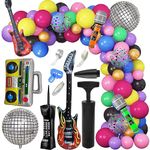 92PCS Retro 80s 90s Disco Party Decorations Inflatable Disco Ball Retro Mobile Phone Microphone Radio Balloons and Guitar Balloons Garland Arch Kit Hip Hop Disco Fever Birthday Party Decoration