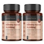 Bilberry Extract 10,000mg x 360 Tablets (2 Bottles of 180) - 10 X More anthocyanidins - 1 Years Supply