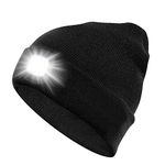 SMINIKER Beanie Hat with Light Unisex USB Rechargeable Beanie Cap with Light Headlamp Beanie for Men, Women, Teens Black