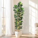 7FT Faux Fiddle Leaf Fig Tree with White Tall Planter, Faux Trees with Artificial Plants 107 Fiddle Leaves Greenery - Lifelike Fake Tree for Home Office Store Room Decor Indoor Outdoor