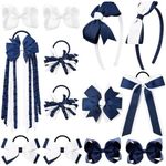 DEEKA Navy & White School Hair Accessories Set 13 Pcs Uniform Hair Bow Headband Clips Hair Ties Curly Korker Bows for Little Toddler School Girls (Navy&White)