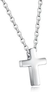 TEMICO Tiny Simple Cross Pendant for Children Boys Girls Stainless Steel Small Necklace with 16" Chain