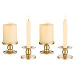 Candle Holders for Pillar Candles, Romadedi Gold Pillar & Taper Candle Holder, Small Metal Candle Stick Candle Holder for Wedding, Dining Room Table Centerpiece, Holiday Decor, 4 Pcs