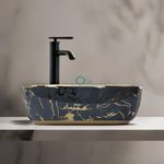 OBCO Ceramic Counter Top Wash Basin | Vessel Sink | Bathroom Sink | Kitchen sink| Over count sink For Bathroom | 18X13X5 inch | Greay & Golden strip | Glossy Finish (OBCO-136)