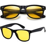 PolarSpex Mens Sunglasses - Retro Sunglasses for Men, Polarized Sunglasses for Womens - Cool Shades for Driving, Fishing, Matte Black | Night Driving Yellow, Large