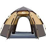 HEWOLF Camping Tent 3 to 4 Person Automatic Pop Up Tent Hexagonal Hydraulic Tents Waterproof UV Protection Dome Tent Double Layer Ultra Large Family Tent for Garden Camping Hiking Tents - Camel