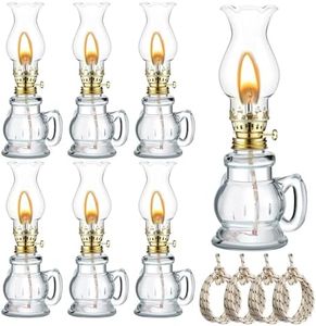 TANEMUDO 7 Set Vintage Glass Kerosene Lamp with 4 pcs 3.28 ft Wick Rustic Oil Lantern for Indoor Use and Hurricane Lighting Decor Emergency, Clear Lamp (Trendy Style)