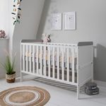 Tutti Bambini Rio Baby Cot Bed with Cot Top Changer - 2-in-1 Baby Crib & Toddler Bed, Baby Bed, Adjustable Base, Baby Cot, Birth to 6 Years, Newborn Essentials, White & Dove Grey (140 cm x 70 cm)