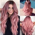 OUFEI 26 Inches Pink Wigs with Dark