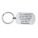 Adokiss Stainless Steel Keychain Keyring, Silver Key Chain Tags Dog Tag Engraved go Confidently in The Direction. Key Ring Car Pendant Bag Fashion Exquisite Small Gift