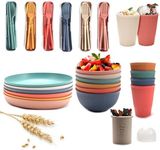 60pcs Wheat Straw Dinnerware Serving Sets for 6,Unbreakable Dinner Dishes,Colorful Lightweight Plates Bowls Cups Sets, Perfect for Camping, Picnic, Party, RV, Barbecue, Microwave & Dishwasher Safe