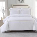 Embroidered Adeline 3pc Comforter Cover with Pillow Shams, Duvet Cover Set, 100% Cotton Percale, Full/Queen, Gold