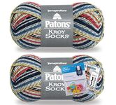 Patons Kroy Socks Yarn 2-Pack Bundle with Bella's Crafts Stitch Markers (Blue Striped Ragg)