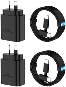 2-Pack 45W USB C Fast Charger for Samsung Fast Charger Compatible with Samsung S24 Ultra/S23/S22/S21 USB C Charger with 6FT/1.8M USB C Cable Type C Fast Charging S20/Note 20/10/Tab S9/S8/S7