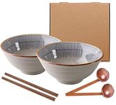 Ceramic Ramen Bowl, Creative Gift Retro Ramen Bowls with Chopsticks and Spoons, for Microwave Safe, for Fruit Salad, Vegetables, Noodle - 1100 ml (Khaki, 2) …