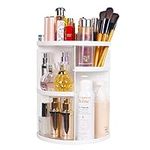 sanipoe 360 Makeup Organizer, DIY Detachable Spinning Cosmetic Makeup Caddy Storage Display Bag Case Large Capacity Makeup Box Acrylic Vanity Organizer Box, Great for Countertop and Bathroom, White