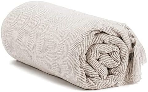 Americanflat 100% Cotton Throw Blanket for Couch - 50x60 Cream Throw Blanket for Bed, Sofa, or Chair - Machine Washable, All Seasons Neutral Lightweight Blanket for Indoor or Outdoor Use