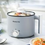 YOOLYQI Electric Hot Pot:1.5 L Ramen Cooker, Dual Power Mini Portable Multi-Functional Lazy Pot for Pasta, Noodles, Egg, Soup, Non-Stick Noodle Cooker with Boil Dry Protection for Dorm, Office (Grey)