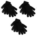 Black Unisex Kids Boys Girls Children's Magic Winter Gloves Soft Warm Thermal Knit Full Finger Stretchy Ages 3-10 Years One Size (3)