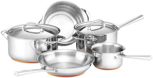 Essteele Per Vita 5-Piece Stainless Steel Cookware Set, Induction, Gas and Electric Compatible, Copper Base, Dishwasher & Oven safe, Silver