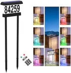 IVWVI Double Side Solar Address Numbers, Lighted House Numbers for Outside, Waterproof RGBW Color Changing Remote Control, Led Illuminated Solar Address Sign with Stakes for Garden Street Home Yard