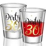 2 Pieces Dirty 30 Shot Glass 2oz Black and Gold Funny 30th Birthday Party Wine Glasses for Women and Men Present Celebrate Happy Thirty birthday Decoration