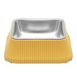 BELLE VOUS Yellow Stainless Steel Dog Food Bowl - 550ml/18.5oz Raised Feeding Bowl - Non-Slip & Non-Spill Pet Food/Water Bowl - Small-Large Cats/Dogs